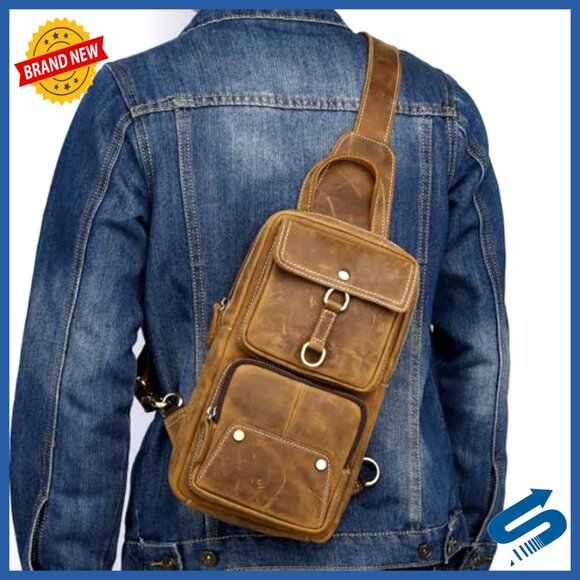 Genuine Leather Sling Bag Crossbody Backpack Daypack Polare Full Grain Leather Cross Body Sling Bag Chest Bag  main image 4